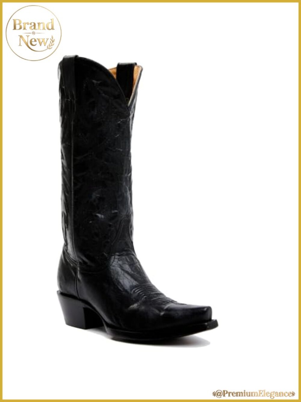 Cowboy Boots for Women Embroidered Chunky Heel Mid Calf Pointed Toe Pull On